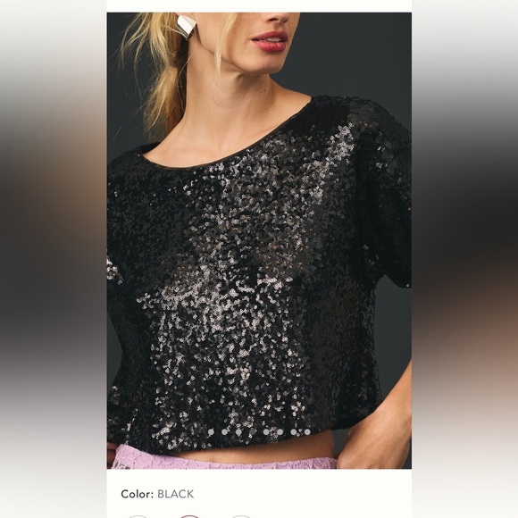 Anthropologie Black Sequin Cropped Tee - Picture 11 of 15